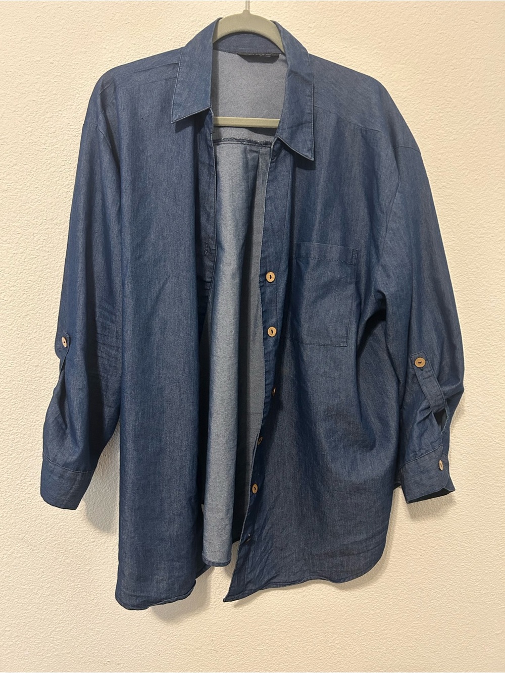 Women's Dark Blue Button-Down Denim Shirt